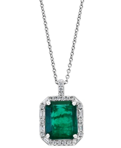 Effy Collection Effy Emerald (4-3/4 Ct. T.w.) & Diamond (3/8 Ct. T.w.) Halo 18" Pendant Necklace In 14k White Gold