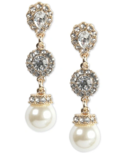 Charter Club Gold-tone Crystal Halo & Colored Imitation Pearl Linear Drop Earrings, Created For Macy's In White