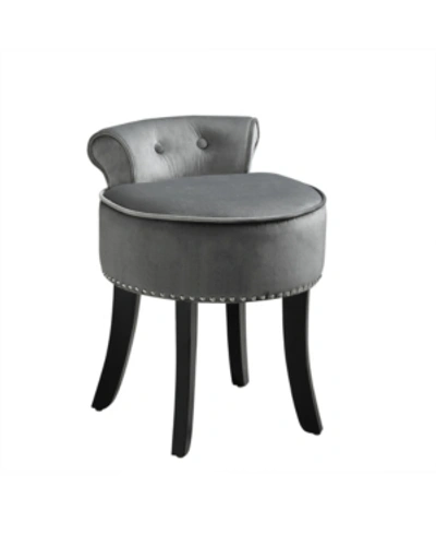 Inspired Home Taylor Upholstered Vanity Stool With Nailhead Trim In Gray