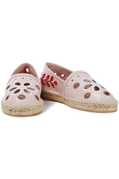 Redv Broderie Anglaise Leather Espadrilles In Pastel Pink