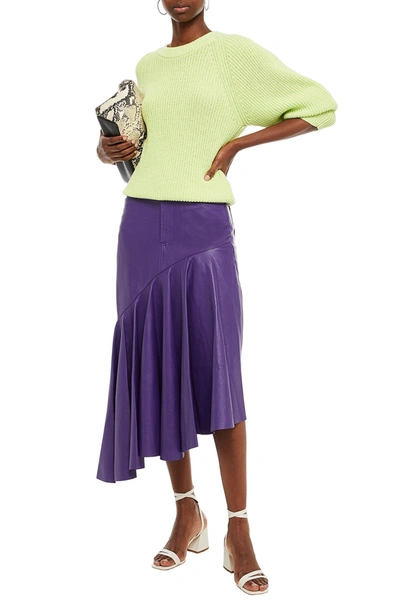 Solace London Noe Ruffled Leather Midi Skirt In Purple