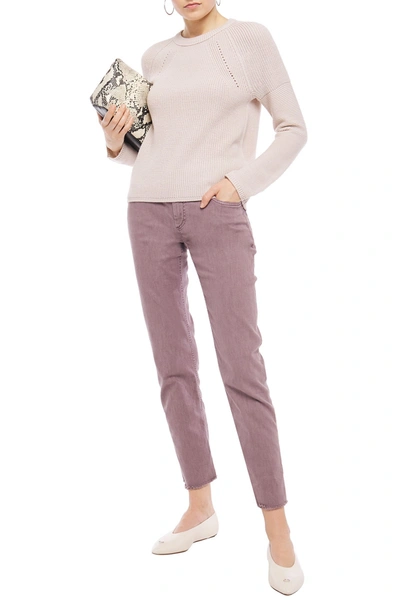 Velvet By Graham & Spencer Paticia Mélange Ribbed Wool-blend Jumper In Neutral