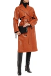 MSGM DOUBLE-BREASTED BELTED FAUX LEATHER TRENCH COAT,3074457345626421158