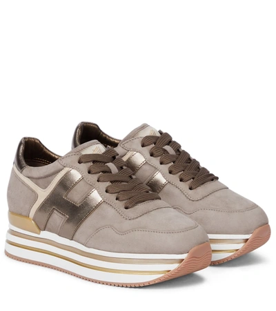 Hogan H483 Leather Platform Trainers In Marrón Claro