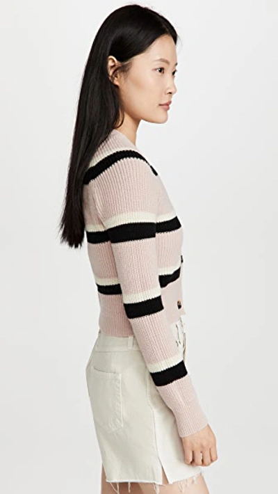 Marni Woman Pink Wool Cardigan With White And Black Stripes In Pink &amp; Purple