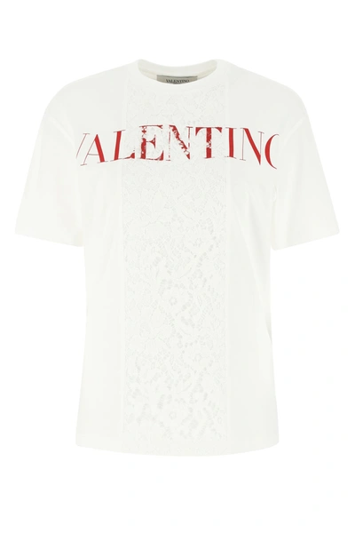 Valentino 蕾丝边饰logo印花t恤 In Bianco/ Rosso