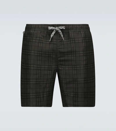 Burberry Mid-length Checked Swim Shorts In Dark Charcoal