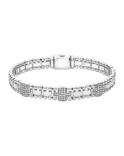Lagos Caviar Spark Diamond 3-link Bracelet In Silver