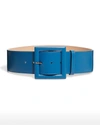 Carolina Herrera Leather Square-buckle Belt In Baltic Blue