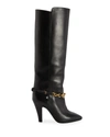 Saint Laurent Koller Calfskin Chain Knee Boots In Nero