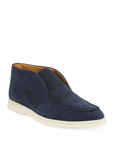 Loro Piana Open Walk Suede Booties In Argo Blue Melane