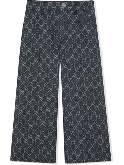 Gucci Kids' Children's Gg Jacquard Denim Trouser In Navy