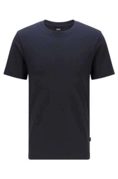 Hugo Boss Cotton Blend T Shirt With Bubble Jacquard Structure In Dark Blue