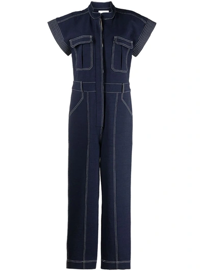 Jonathan Simkhai Carly Contrast-stitch Jumpsuit In Blue