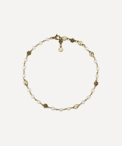 Gucci Gold-tone Interlocking G Flower And Faux Pearl Necklace