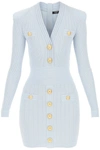 Balmain Short Light Blue Knit Dress With Gold-tone Buttons In Light Blue