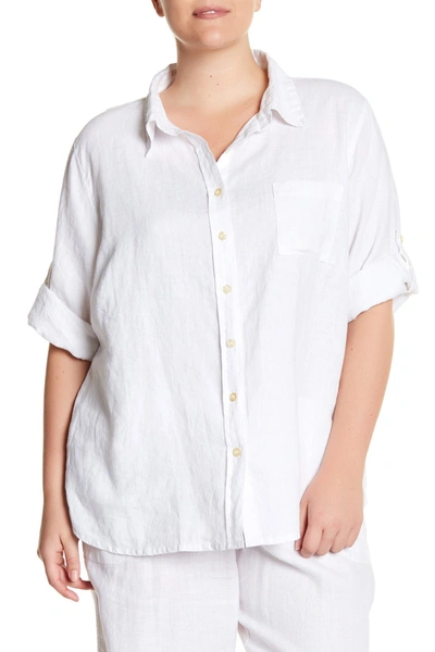 Allen Allen 3/4 Sleeve Linen Shirt In White