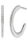 Monica Vinader Silver Fiji Diamond Small Skinny Hoop Earrings In Silver/ Diamond