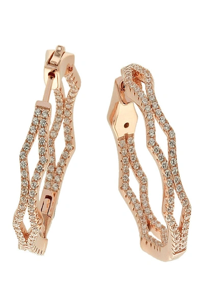 Suzy Levian 14k Rose Gold Plated Sterling Silver Pave Cz 29mm Hoop Earrings