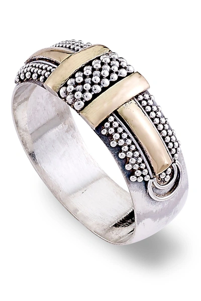 Samuel B. Sterling Silver & 18k Yellow Gold Beaded Design Band Ring In Silver-gold