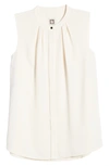 Anne Klein Sleeveless Mandarin Collar Front Pleat Top In Anne White