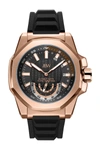 Jbw Delmare Multifunction Diamond Silicone Strap Watch, 50mm In Rose Gold