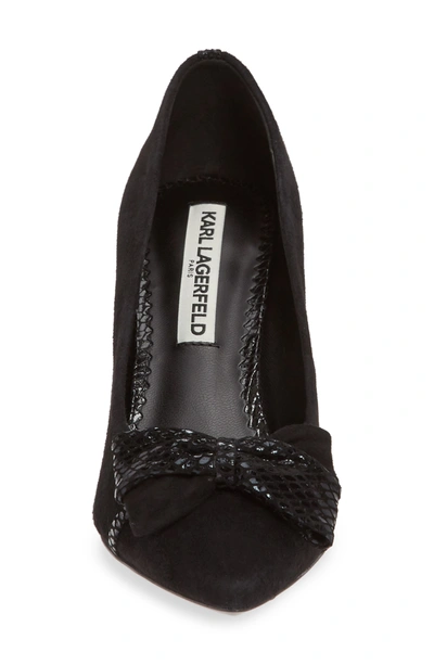 Karl Lagerfeld Bow Pointed Toe Pump In Black Suede