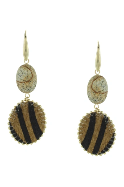 Olivia Welles Dania Animal Printed Faux Fur Drop Earrings In Gold / Brown
