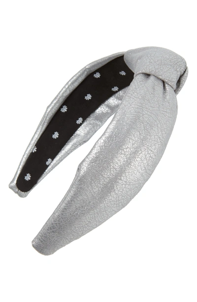Lele Sadoughi Faux Leather Knotted Headband In Silver