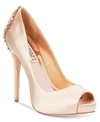 Badgley Mischka 'kiara' Crystal Back Open Toe Pump In Latte Satin