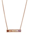 FOREVER CREATIONS ROSE GOLD VERMEIL STERLING SILVER MULTICOLOR SAPPHIRE BAR NECKLACE