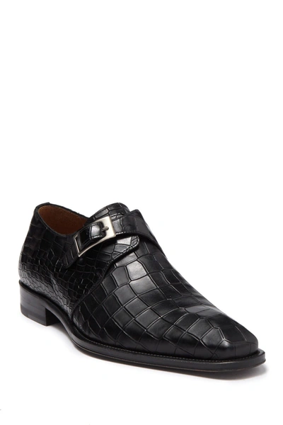 Mezlan Croc Embossed Monk Strap Dress Shoe In Black