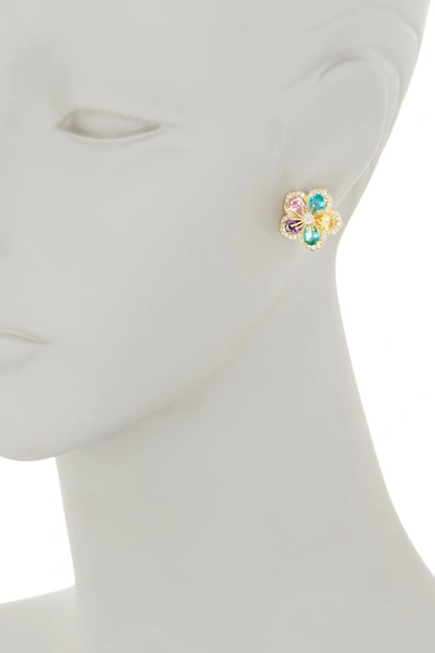 Eye Candy Los Angeles Flower Dazzle Gold Toned Multi-colored Cz Crystal Stud Earrings In Multi Color