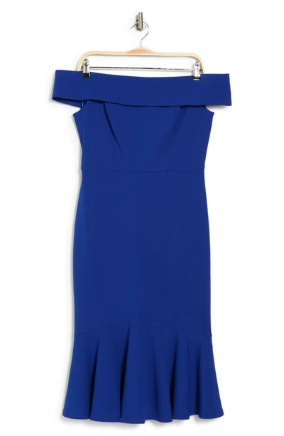 Marina Off-the-shoulder Scuba Crepe Dress In Cobalt