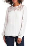 Vince Camuto Lace Yoke Pintuck Long Sleeve Blouse In New Ivory
