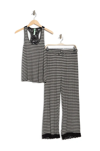 Honeydew Intimates Lace Trim Racerback Tank & Pants 2-piece Pajama Set In Black Stripe