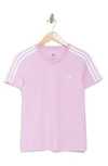 Adidas Originals 3 Stripe T-shirt In Clear Lilac/white