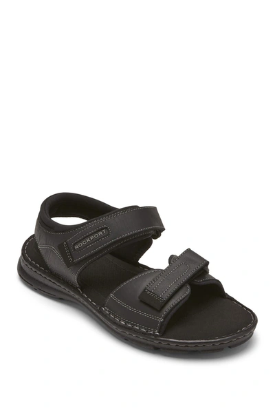 Rockport Darwyn Qtr Strap Sandal In Black Lea Ii