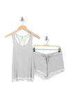 Honeydew Lace Racerback Tank & Shorts 2-piece Pajama Set In Mist Dot