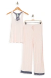 Honeydew Lace Trim Racerback Tank & Pants 2-piece Pajama Set In Sandcastle Geo