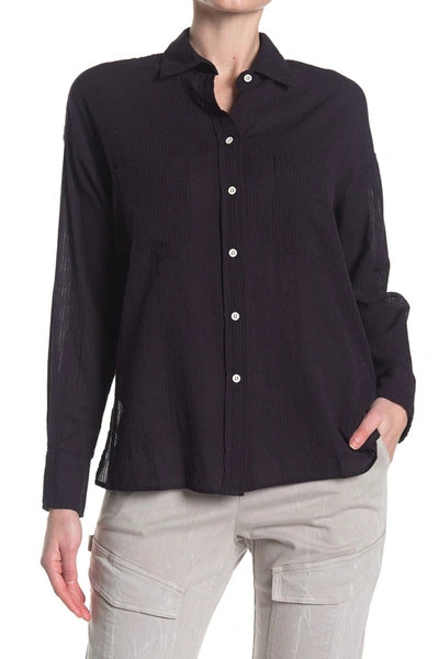 Vince Textured Double Pocket Blouse In Coastal Blue