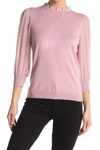 Adrianna Papell Ruffle Neck Lace Sleeve Sweater In Blush Pink