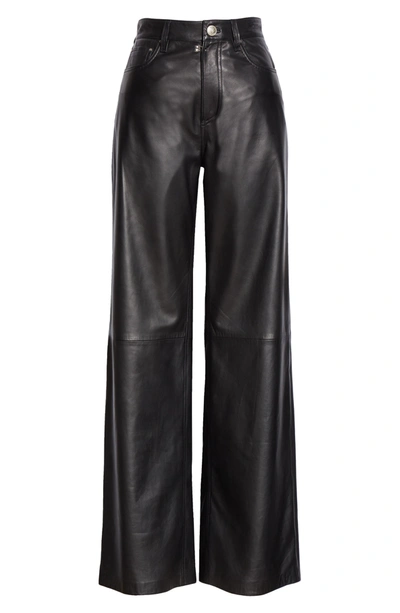 Rag & Bone High Waist Wide Leg Leather Pants In Black