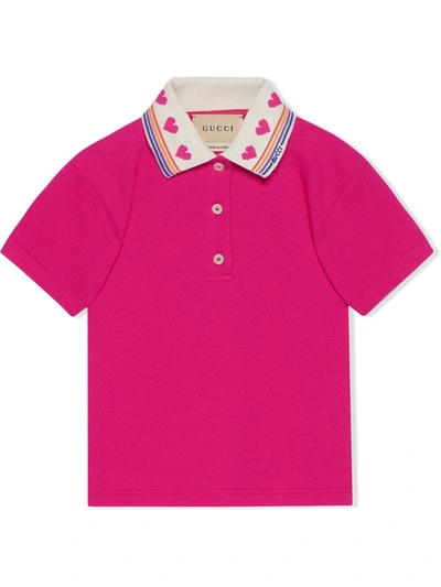 Gucci Babies' Contrasting-collar Polo Shirt In Pink