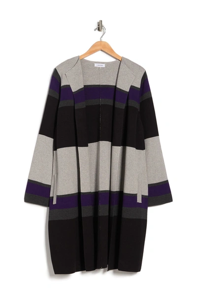 Calvin Klein Colorblocked Longline Knit Cardigan In Tin/nt/char/blk
