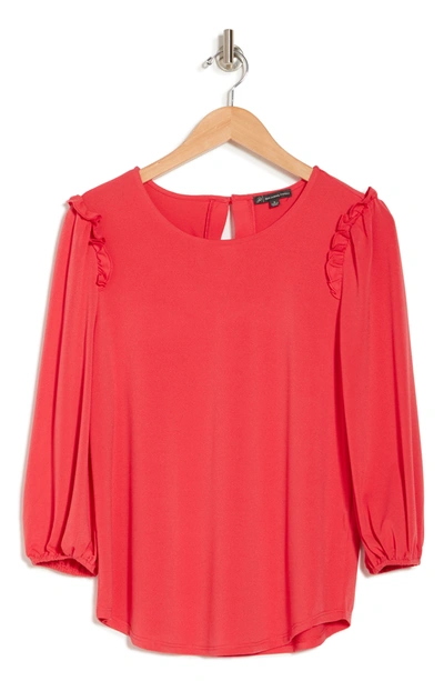Adrianna Papell Moss Crepe Ruffle Long Sleeve Blouse In Sweet Guava