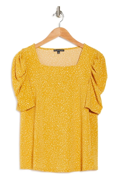 Adrianna Papell Printed Moss Crepe Square Neck Top In Gold Jagged Dots