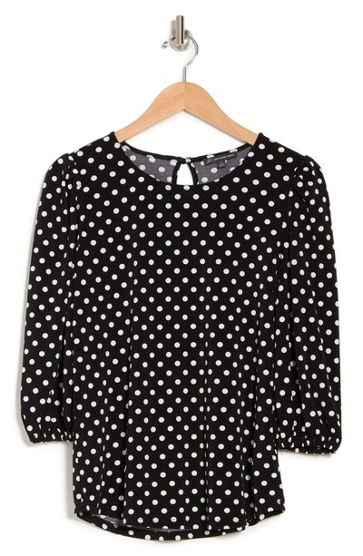 Adrianna Papell Printed Blouse In Black/ivory Med Dot