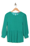 Adrianna Papell 3/4 Sleeve Pleated Moss Crepe Top In Lucid Emerald/ivory Small Dot
