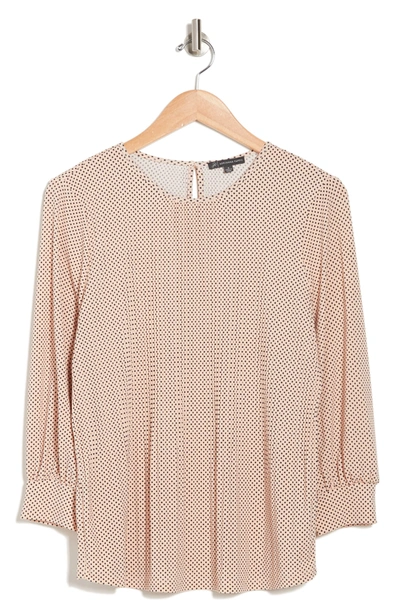 Adrianna Papell 3/4 Sleeve Pleated Moss Crepe Top In Champagne Small Dot